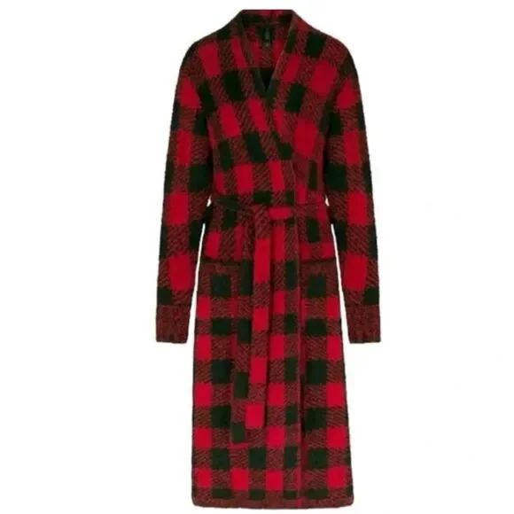 SKIMS Red and Black Plaid Robe